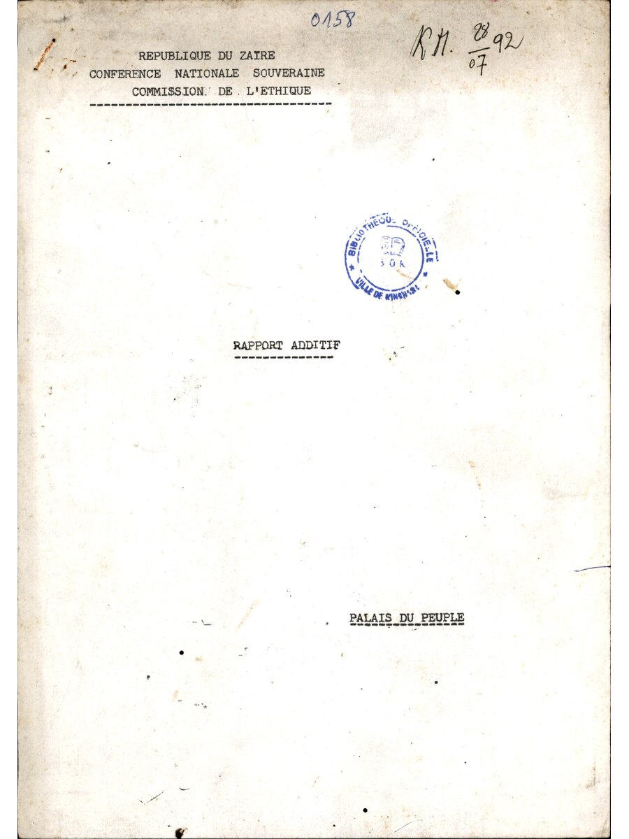 1992 CNS Commission De L Ethique  Rapport Additif 1045005087