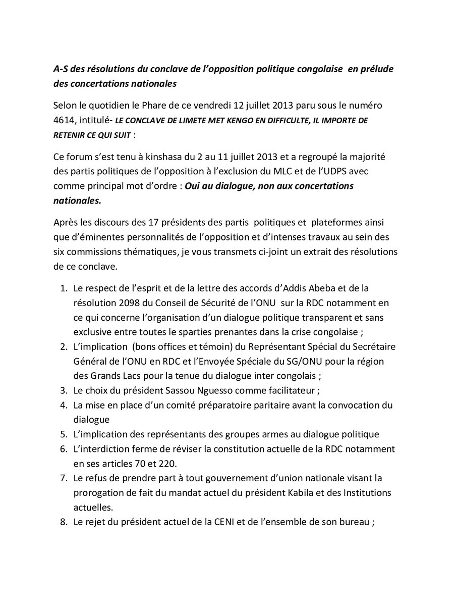 2013 07 12 Résolutions du Conclave De L Opposition Politique Congolaise en prévision des concertations nationales 996493183