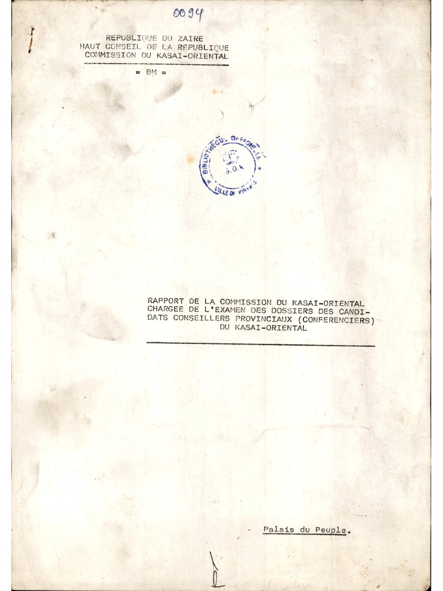 1992 12 29 HCR Rapport De La Commission Du Kasai Oriental Chargee De L Examen Des Dossiers Des Candidats Conseillers Provinciaux Du Kasai Oriental 148951127