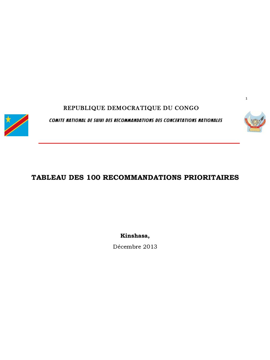2013 12 RDC CONCERTATIONS NATIONALES Tableau Des 100 Recommandations Prioritaires 574125765
